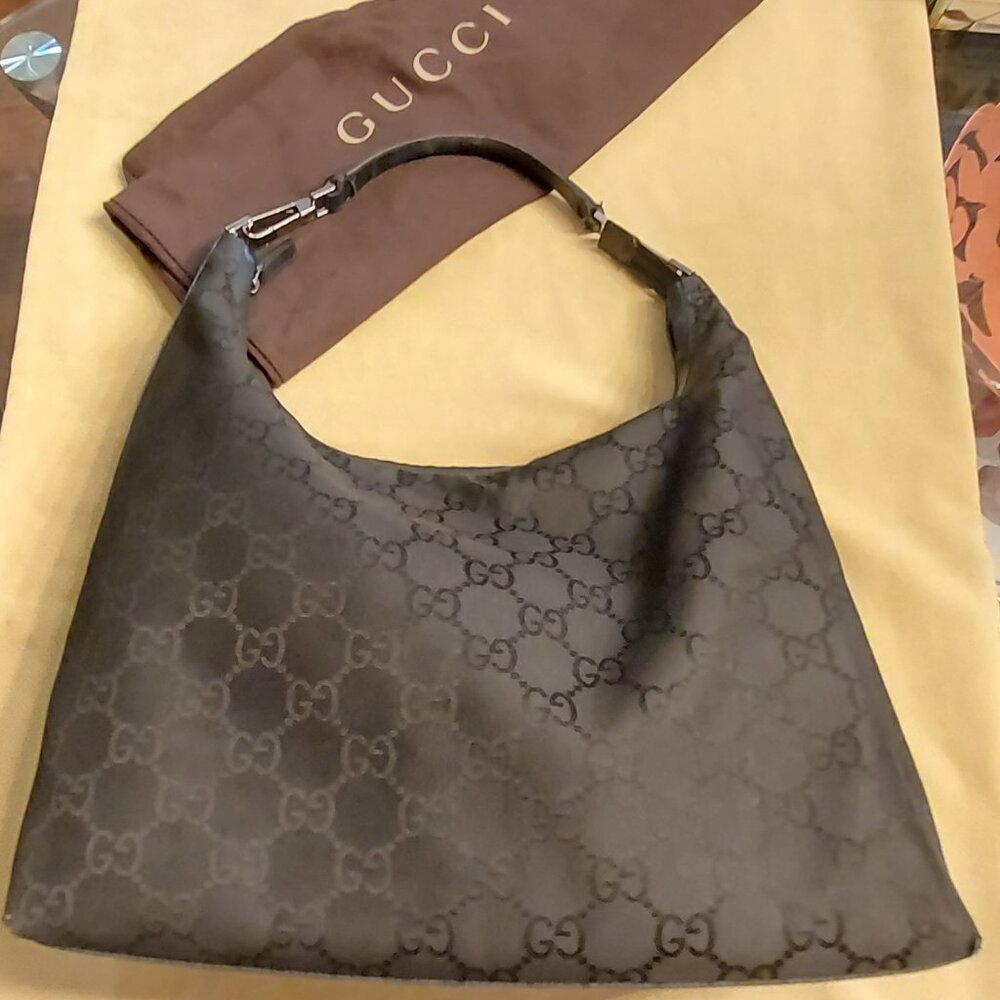 Gucci Brown GG Logo Jacquard Hobo Bag